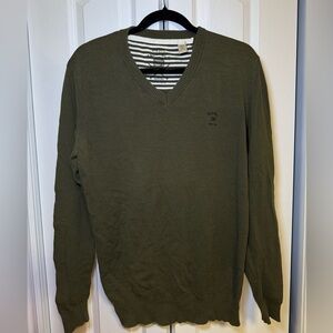 Diesel - Warm Cozy Casual Chic Festive Holiday Olive Green V-Neck Sweater Size S